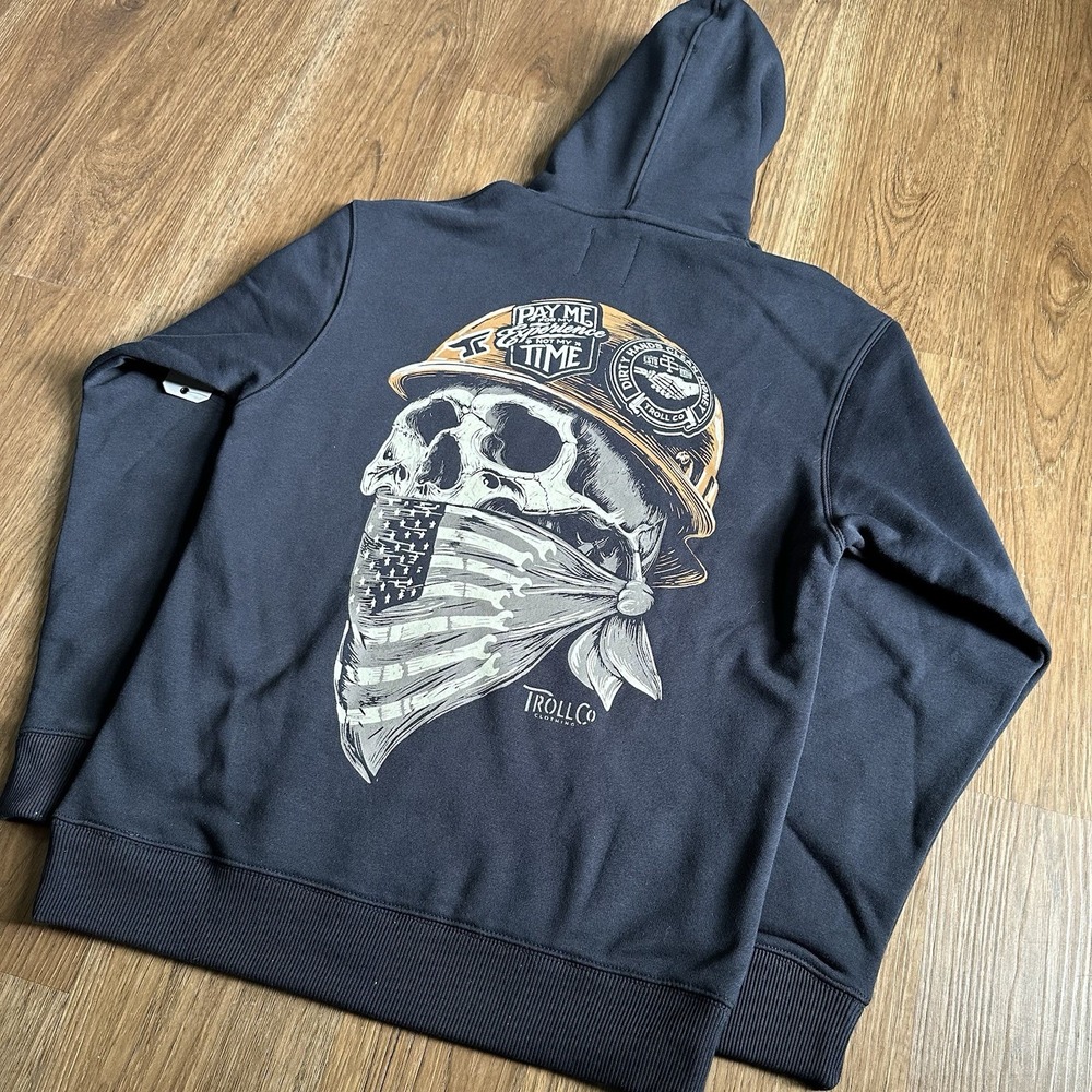 NWT Troll Co Dirty Hands Clean Money Hoodie  Small Graphic Black Skull Workwear